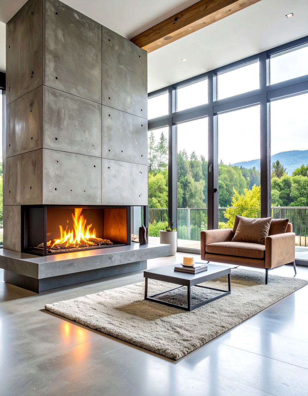 Industrial Concrete Fireplace with Exposed Aggregate - 24 Concrete Fireplace Ideas