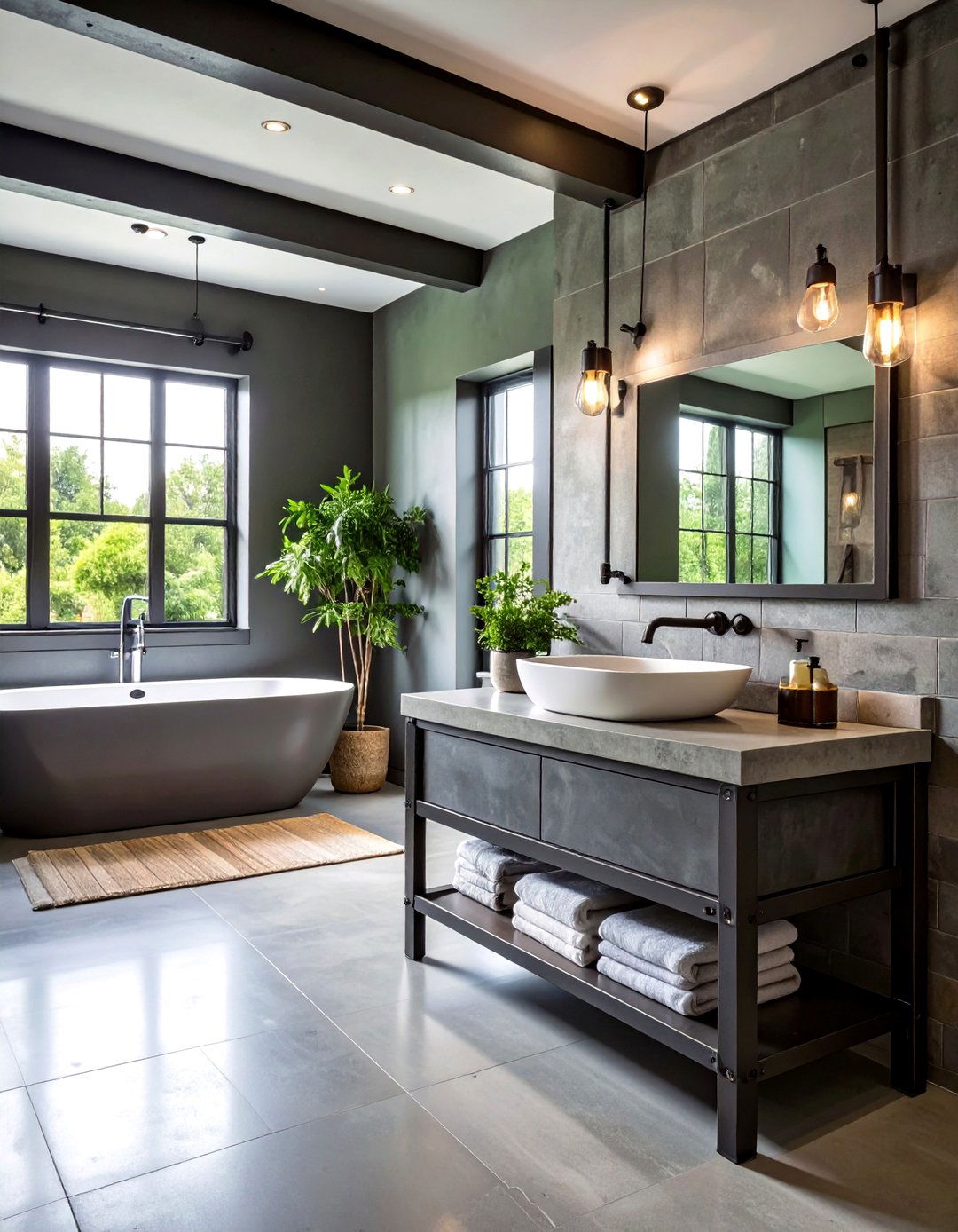 Industrial Concrete Grey Vanity Style - 24 Grey Bathroom Vanity Design Ideas