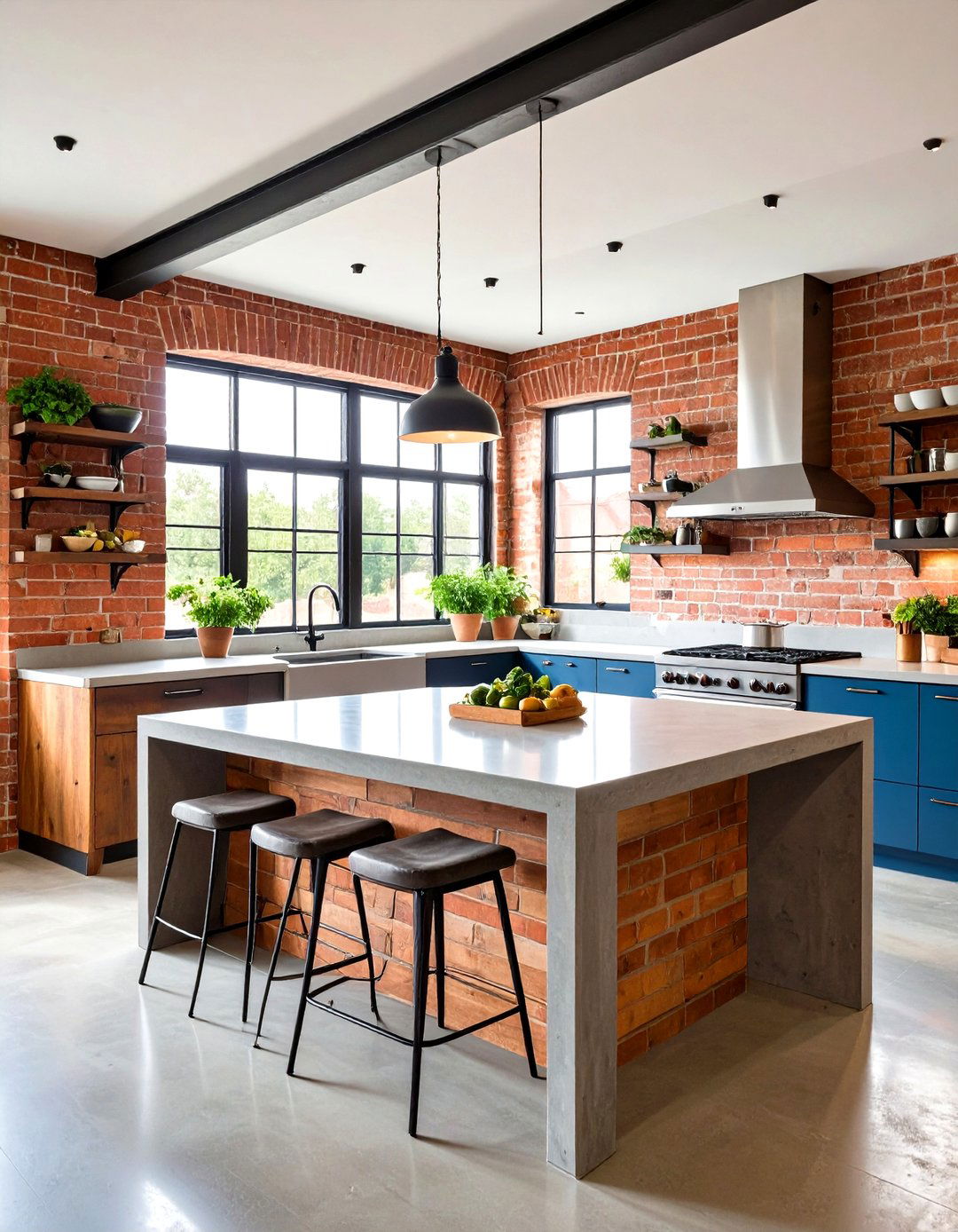 Industrial Concrete Waterfall Island - 24 Waterfall Kitchen Island Ideas