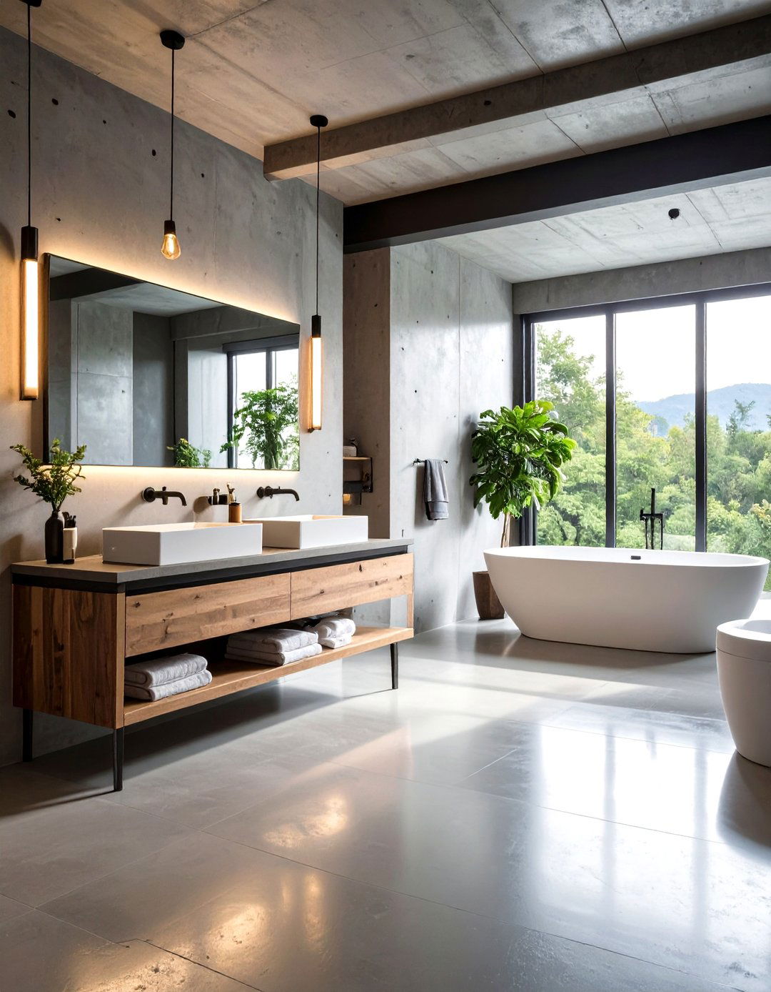 Industrial Concrete and Metal Hall Bathroom - 24 Hall Bathroom Ideas