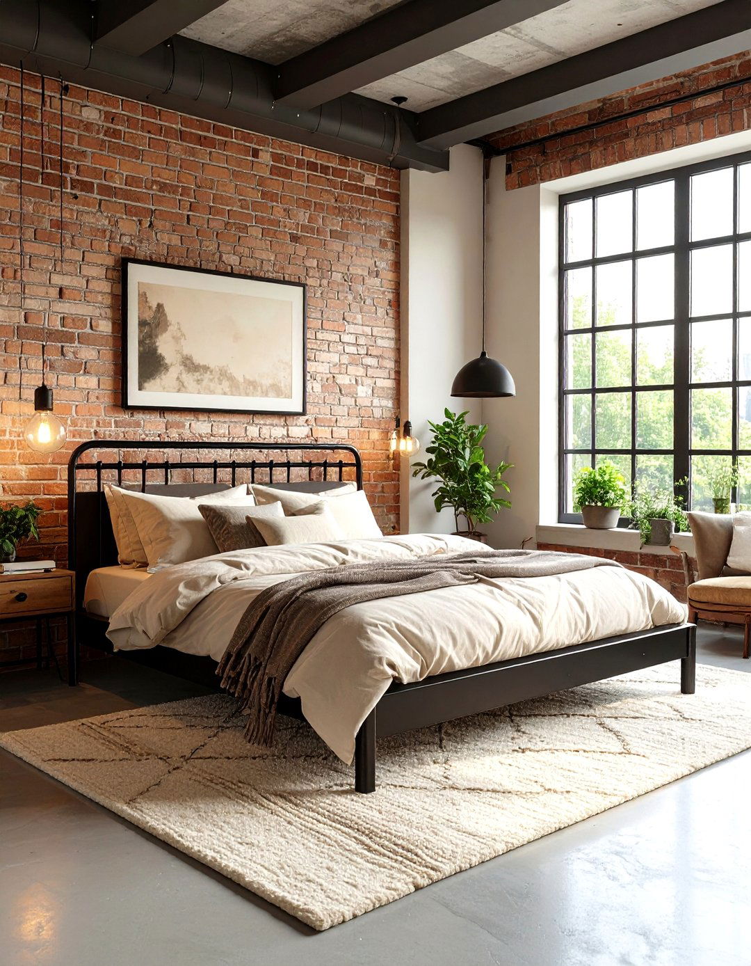 Industrial Cream and Black Bedroom with Raw Materials - 24 Cream and Black Bedroom Ideas