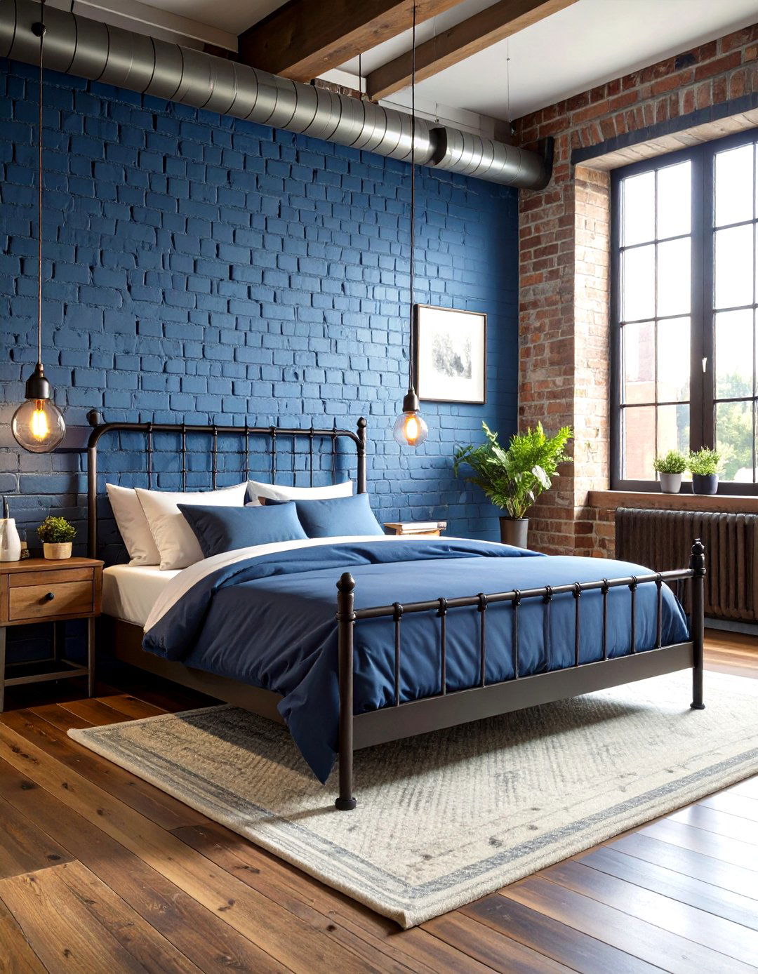 Industrial Duck Egg Blue Bedroom with Metal Accents - 24 Duck Egg Blue Bedroom Ideas