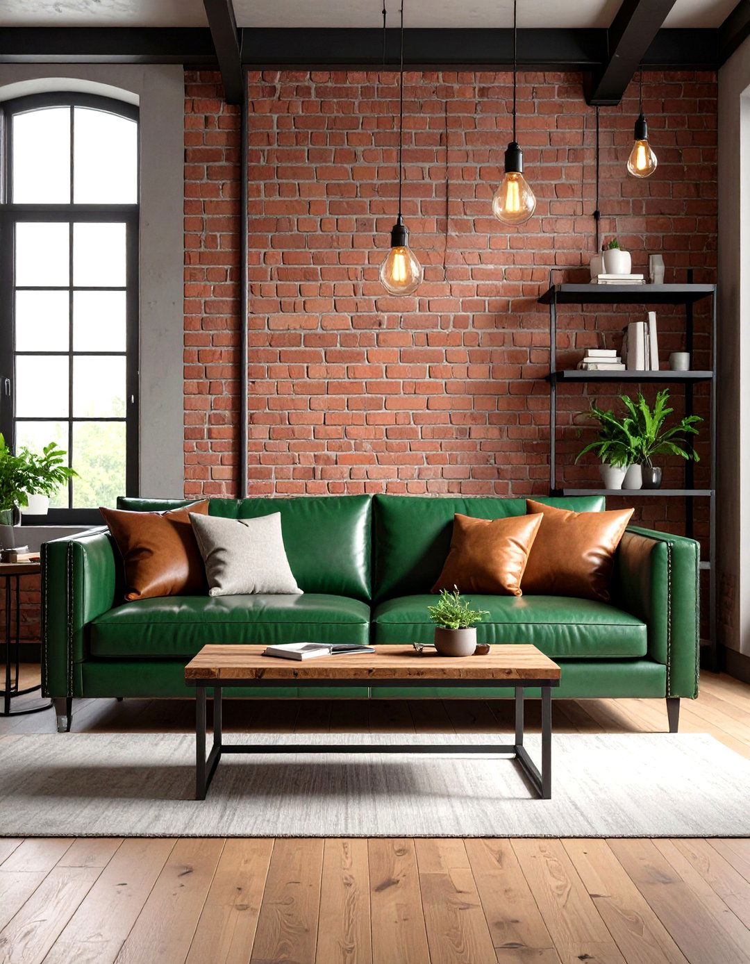 Industrial Emerald Green Sofa with Metal Accents - 24 Emerald Green Sofa Living Room Ideas