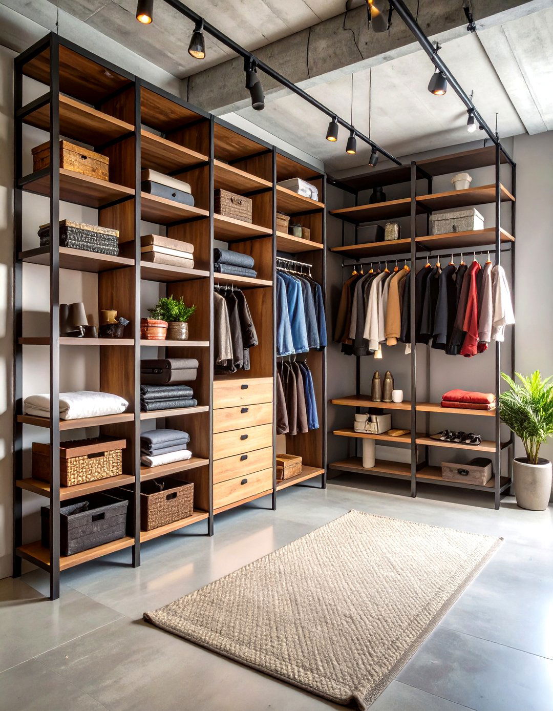 Industrial Entry Closet with Exposed Metal and Concrete - 24 Entry Closet Ideas