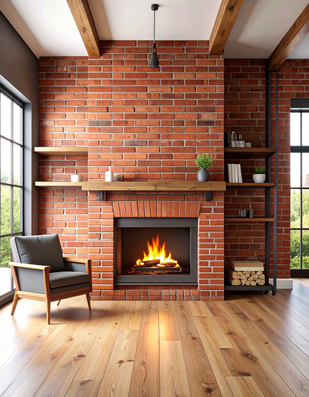 Industrial Exposed Brick Fireplace Wall - 24 Floor to Ceiling Stone Fireplace Ideas
