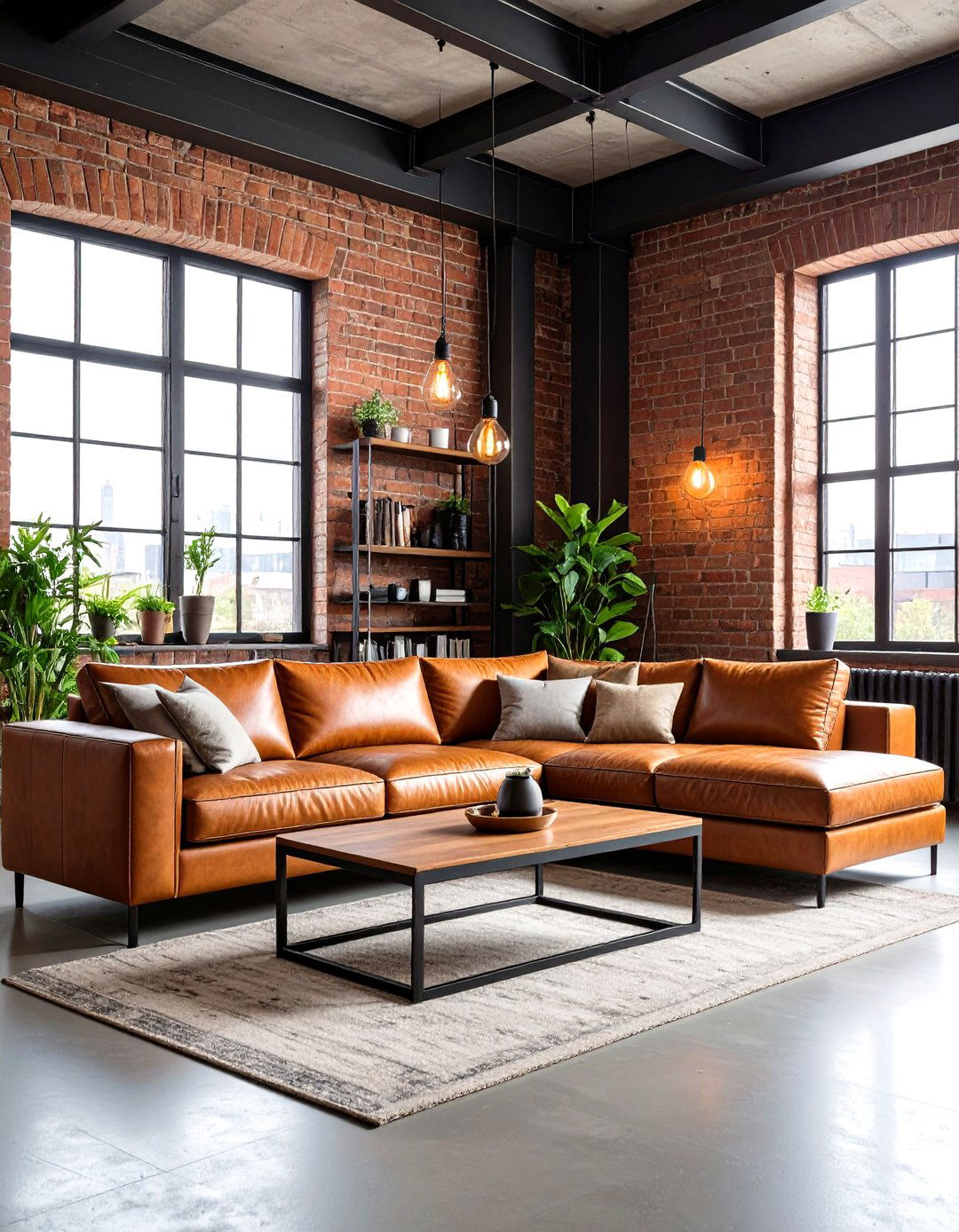 Industrial Family Room with Exposed Brick and Metal Elements - 24 Family Room Ideas