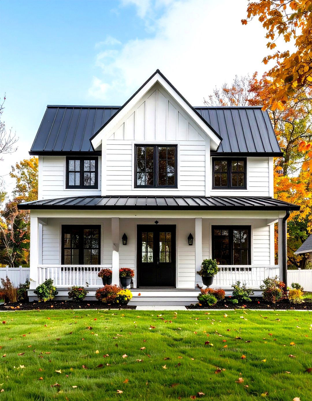 Industrial Farmhouse with Black Steel Elements - 24 single story white house black trim