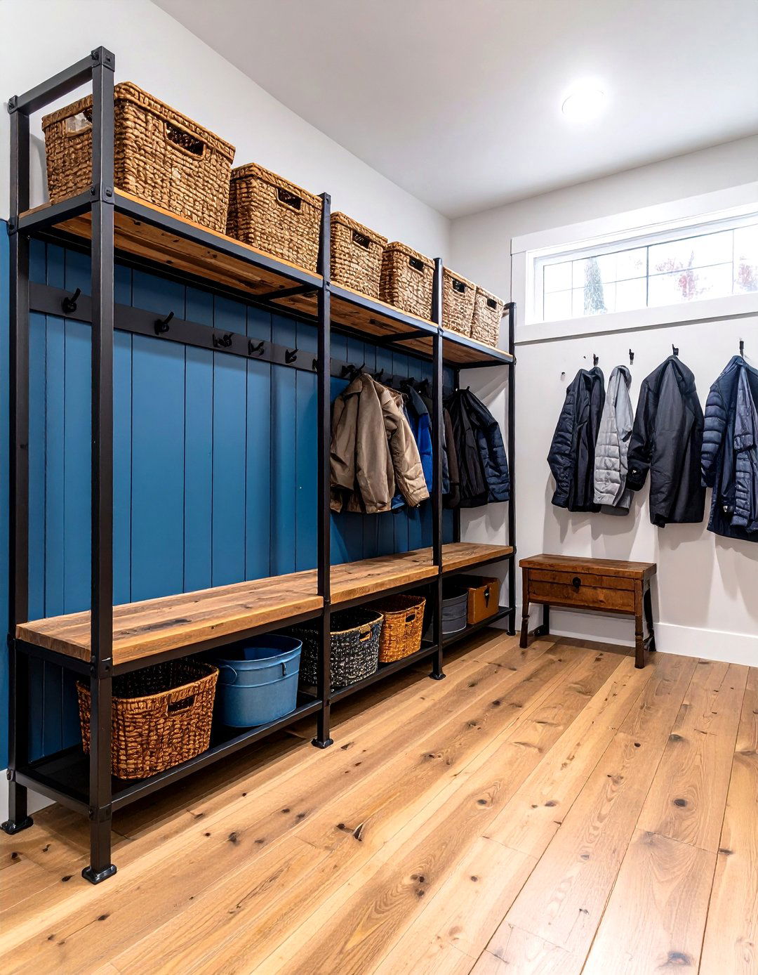 Industrial Farmhouse with Metal Accents - 24 Farmhouse Mudroom Ideas