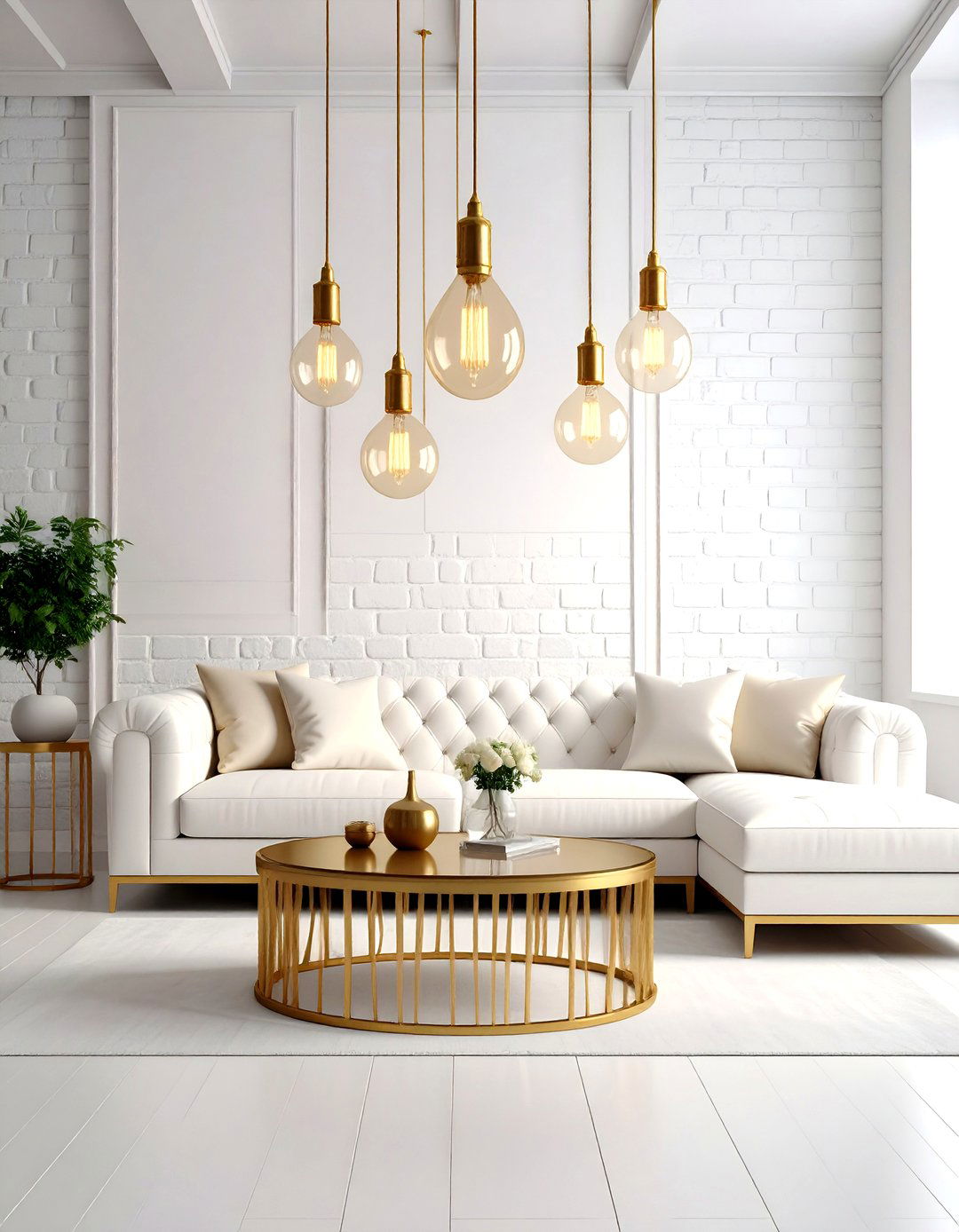 Industrial Glam White Gold Living Room - 24 White and Gold Living Room Ideas