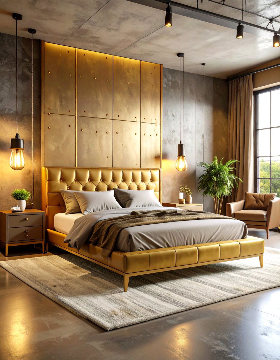 Industrial Gold Loft Style - 24 Gold Bedroom Ideas