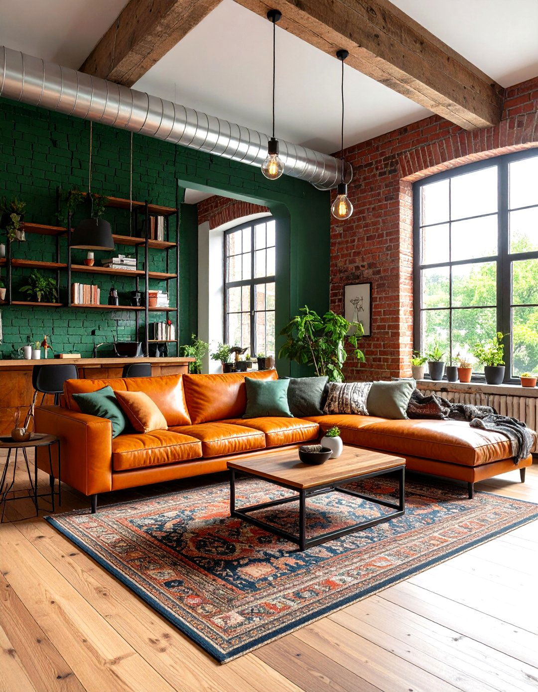 Industrial Green Orange Loft Living Room Style - 24 Green and Orange Living Room Ideas