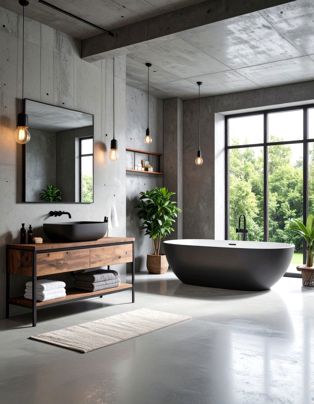Industrial Grey Concrete Bathroom - 24 Grey Bathroom Ideas