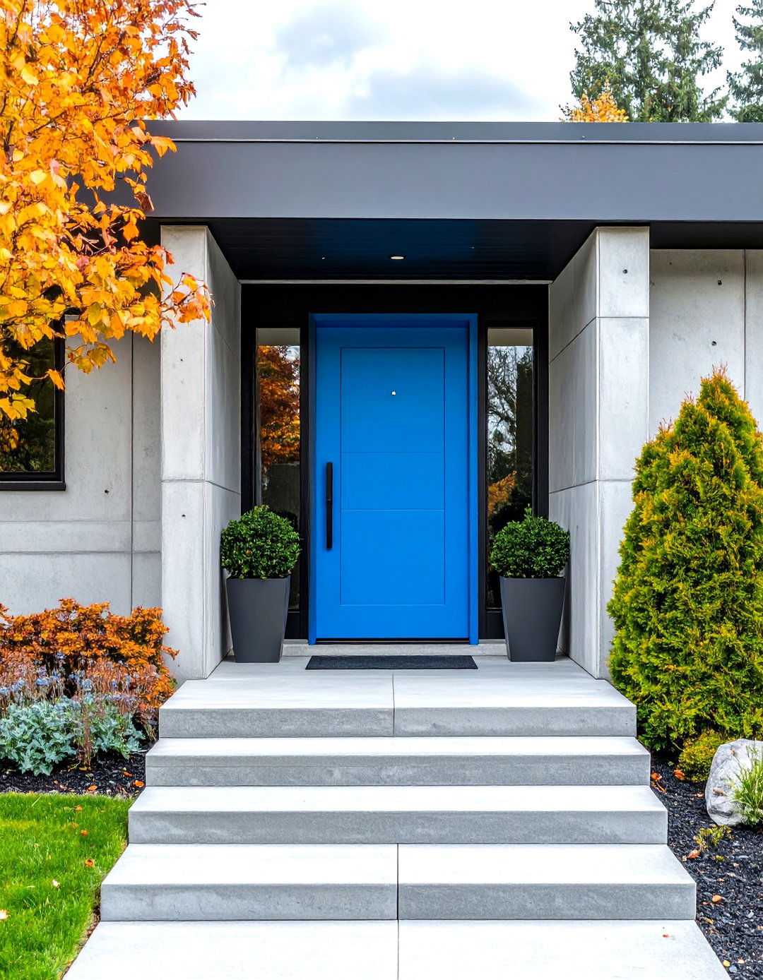 Industrial Grey Concrete with Electric Blue Modernism - 24 Grey House With Blue Door Ideas