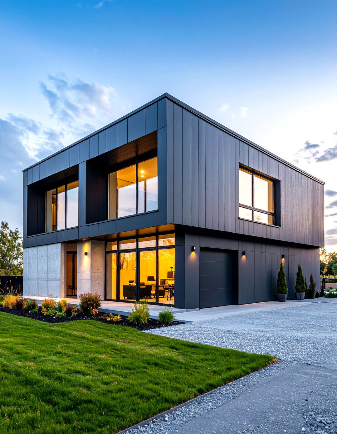 Industrial Grey House with Metal Accents - 24 Grey House With Black Trim