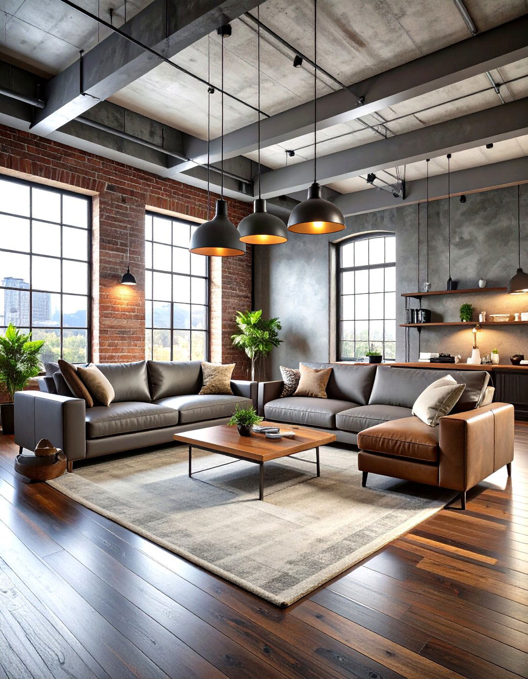 Industrial Grey Living Room With Exposed Elements - 24 Grey Living Room With Dark Wood Floors