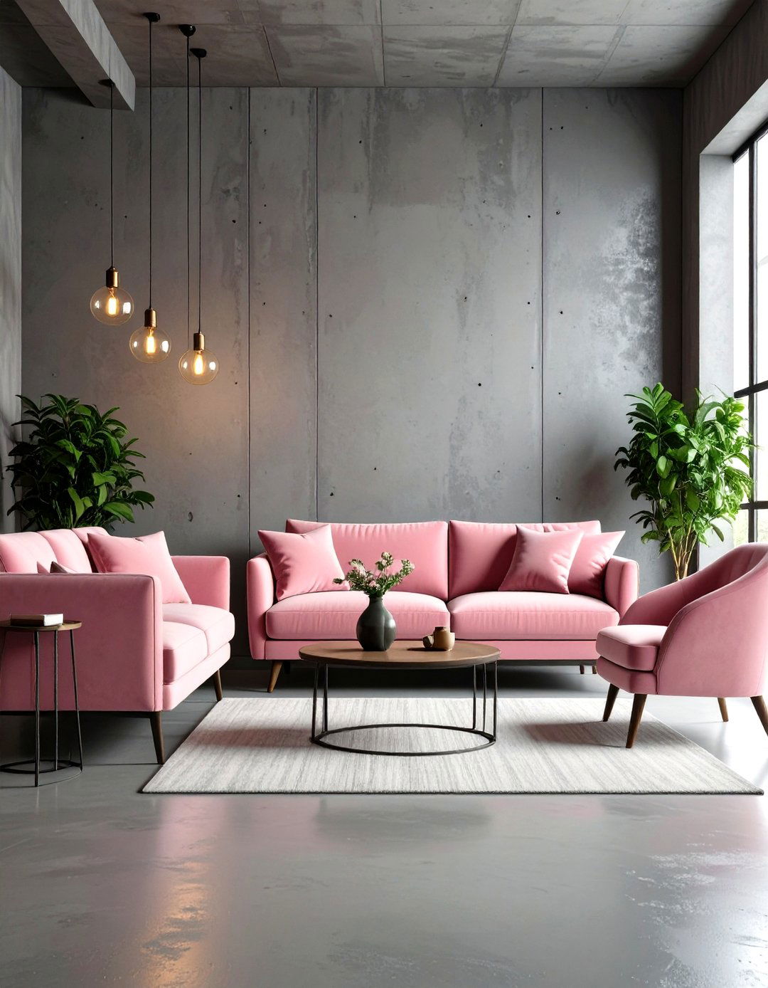 Industrial Grey with Dusty Pink Touches - 24 Pink and Grey Living Room Ideas