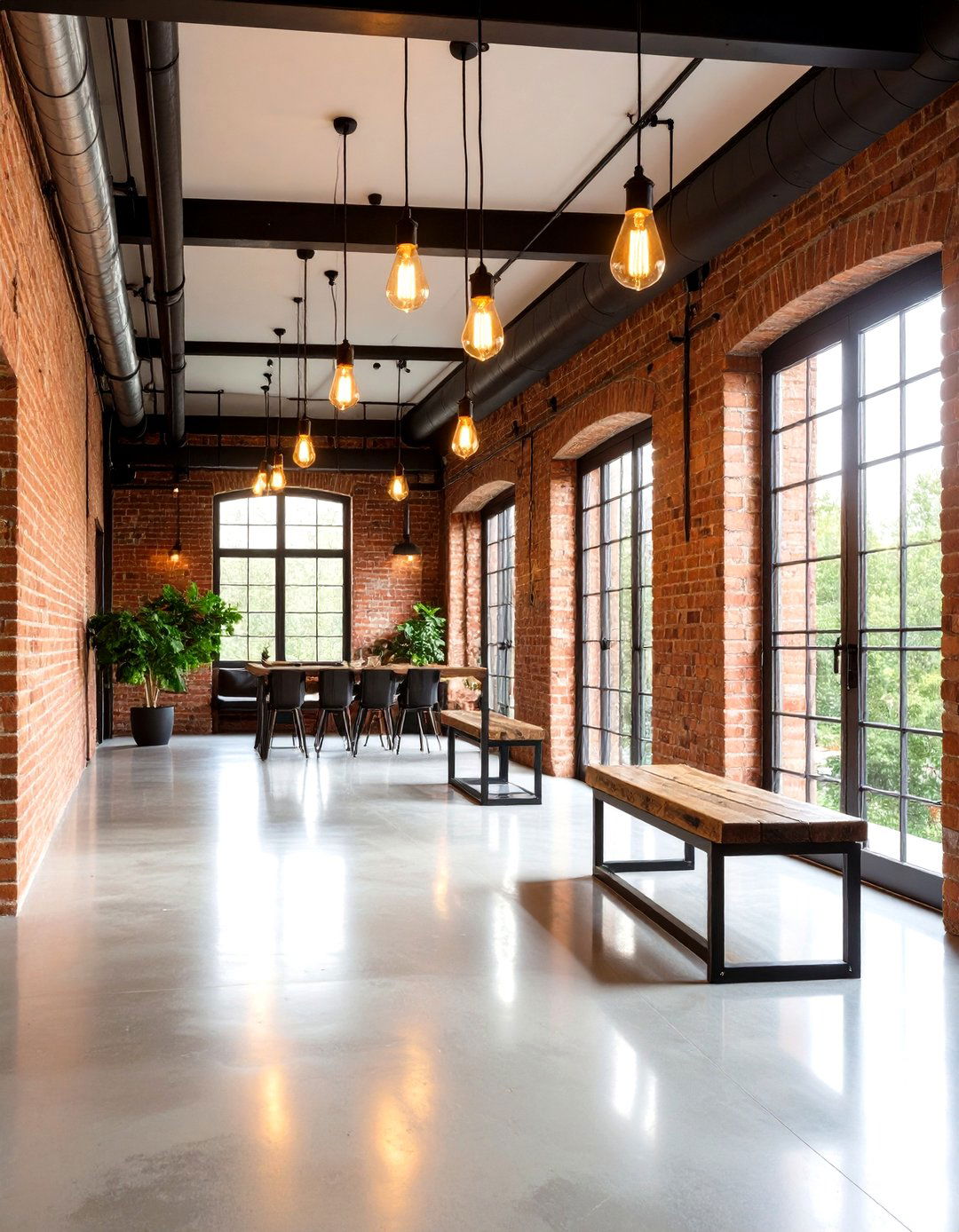 Industrial Hallway with Exposed Brick and Metal Accents - 24 Hallway Ideas