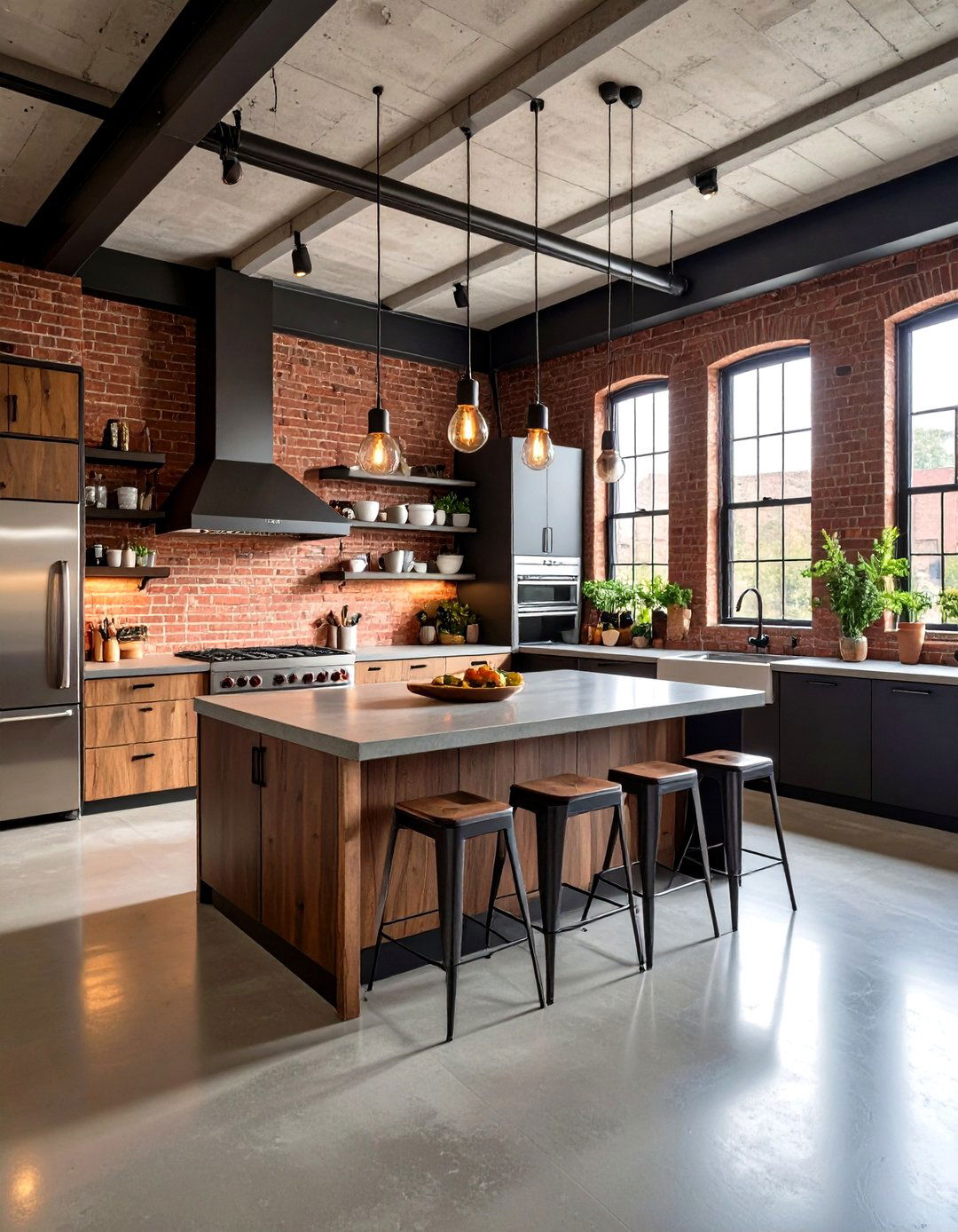 Industrial Italian Loft Kitchen with Exposed Brick and Steel - 24 Italian Kitchen Design Ideas