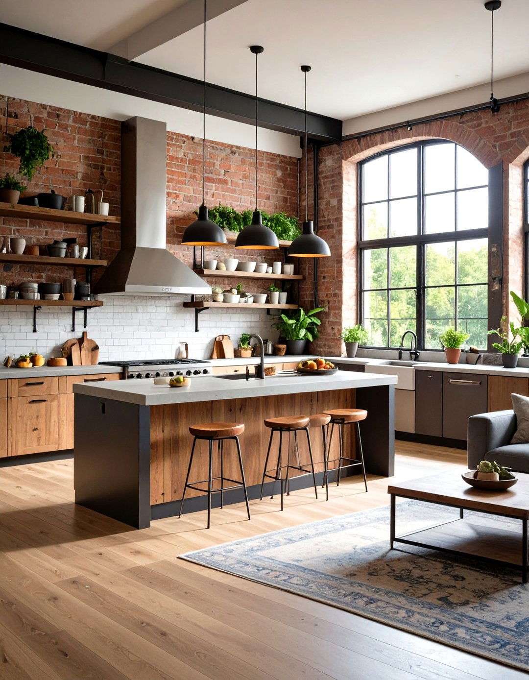 Industrial Kitchen Integration Design - 24 Loft-style Living Room Ideas
