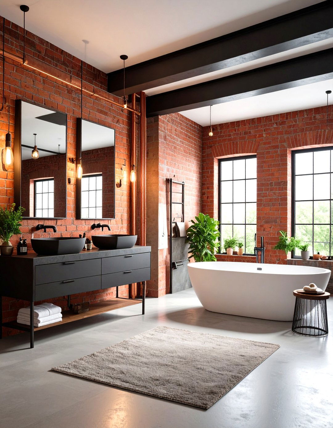 Industrial Loft Bathroom with Exposed Brick Walls - 24 Modern Bathroom Ideas