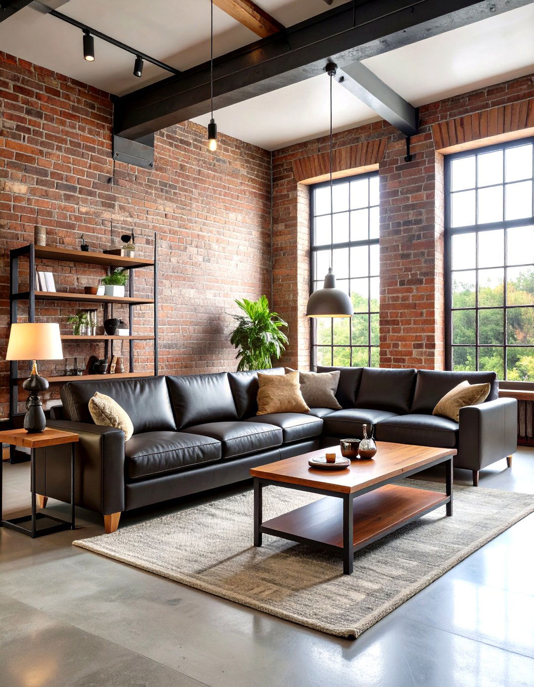 Industrial Loft Black Leather and Reclaimed Wood