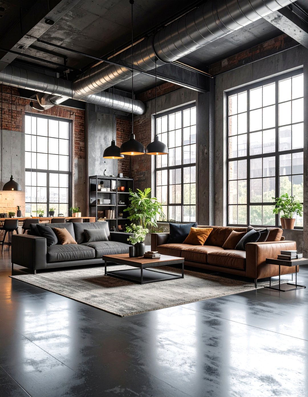 Industrial Loft Black Steel Flooring - 24 Black Floor Living Room Ideas