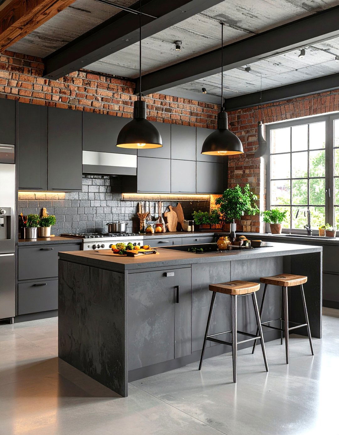 Industrial Loft Kitchen Design - 24 Kitchen With Gray Cabinets And Black Countertops Ideas