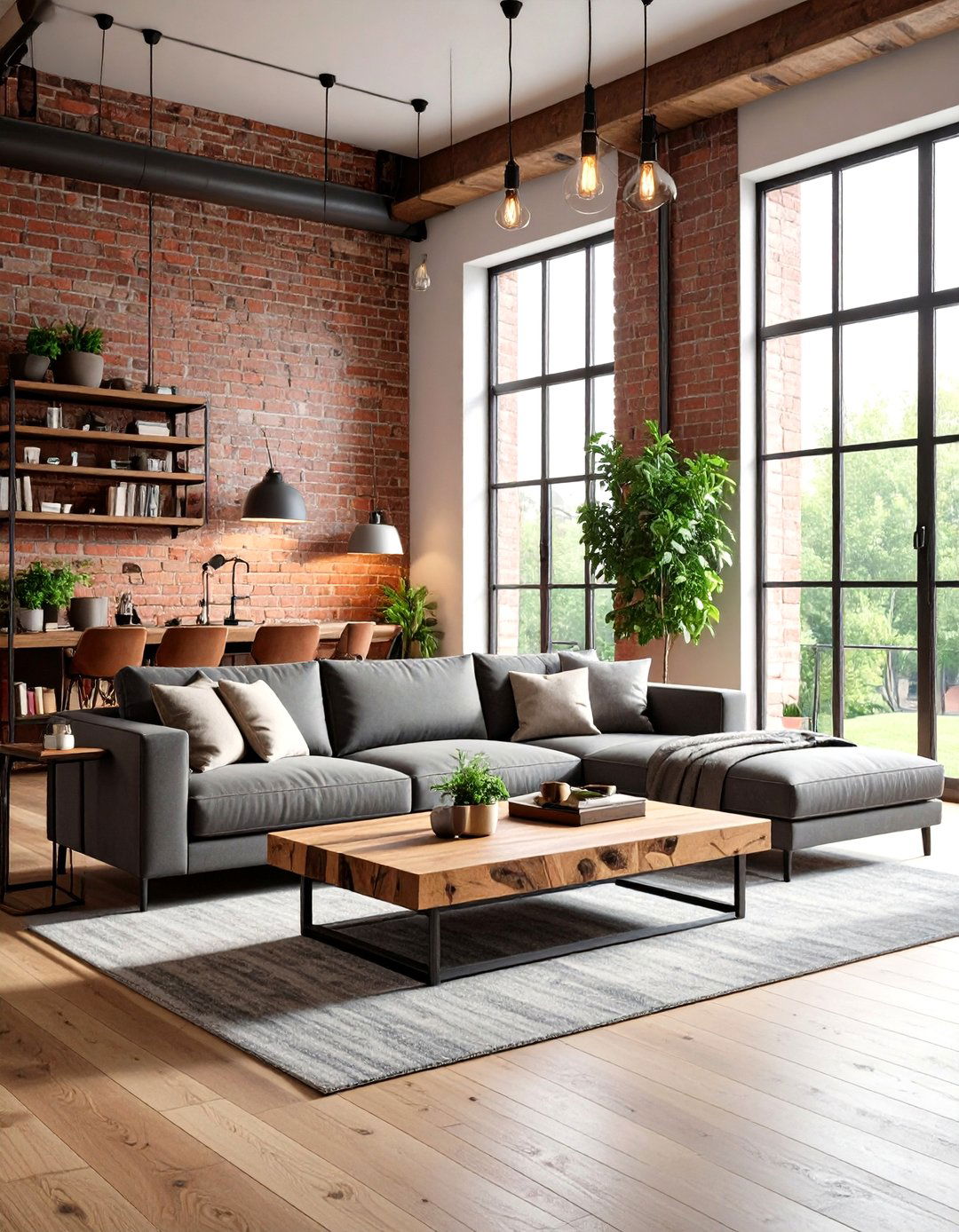 Industrial Loft Living Room with Exposed Brick Walls - 24 Cozy Living Room Ideas