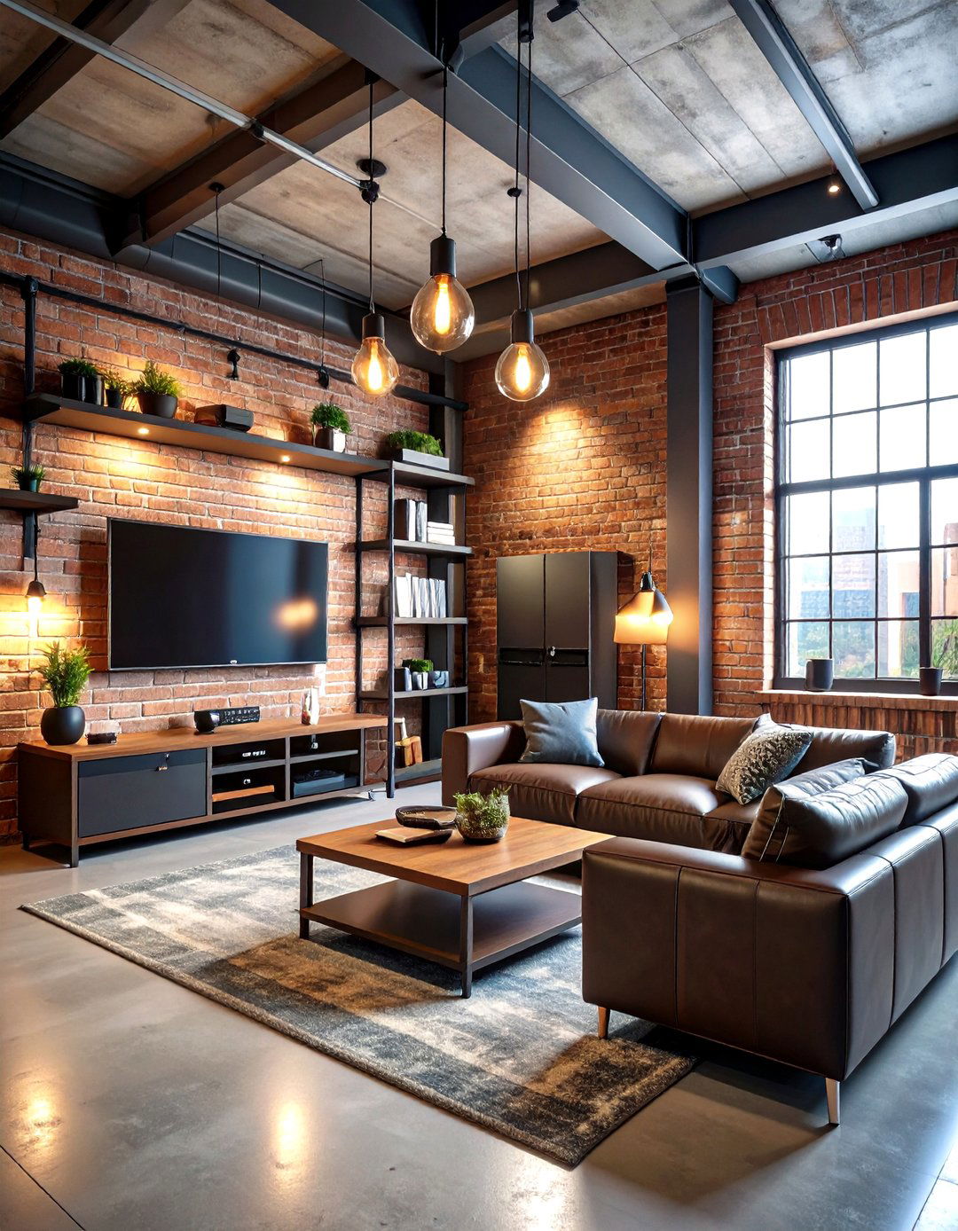 Industrial Loft Media Room with Exposed Elements - 24 Small Media Room Ideas