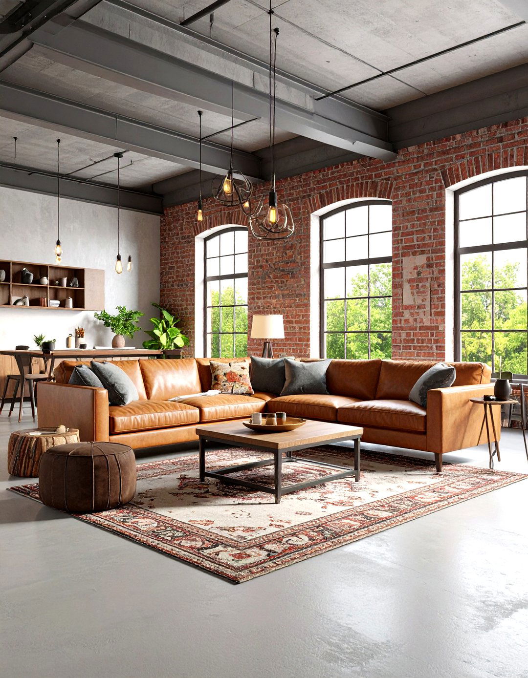 Industrial Loft Meets Rustic Charm - 24 Rustic Concrete Floor Living Room Ideas