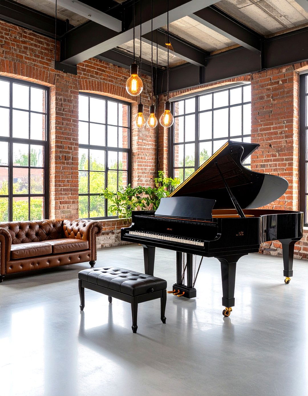Industrial Loft Piano Corner - 24 Piano Room Ideas