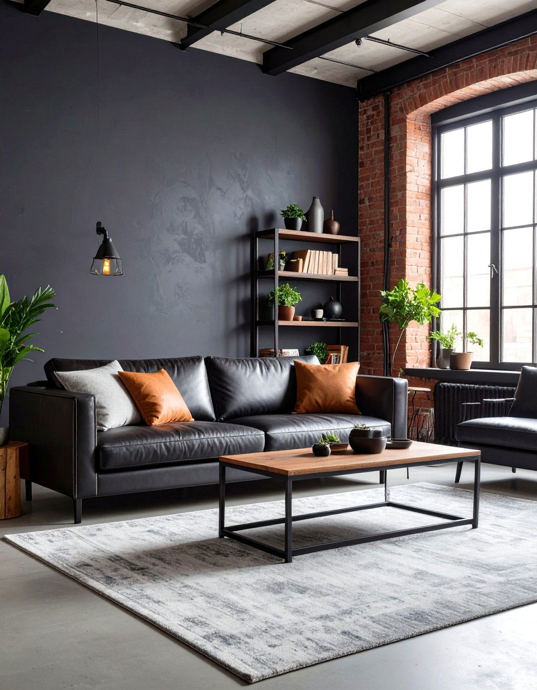 Industrial Loft Style Living Space - 24 Living Room With Grey Walls and Black Trim