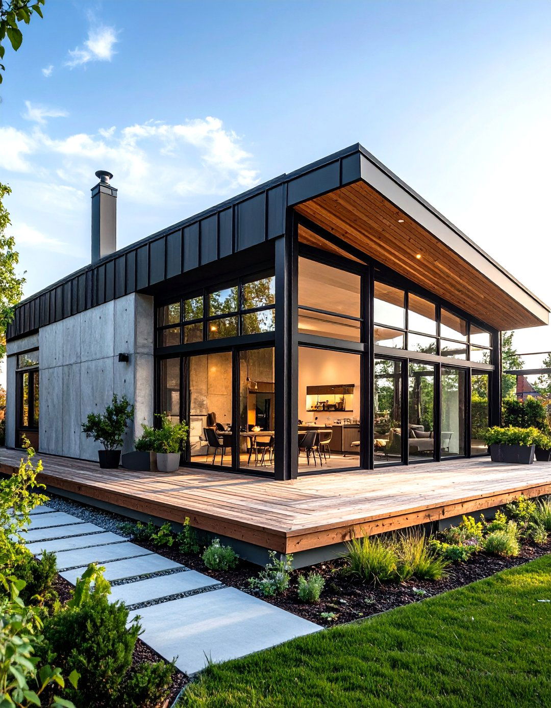 Industrial Loft Style with Black Metal and Concrete - 24 Exterior Home with a Black Roof Ideas