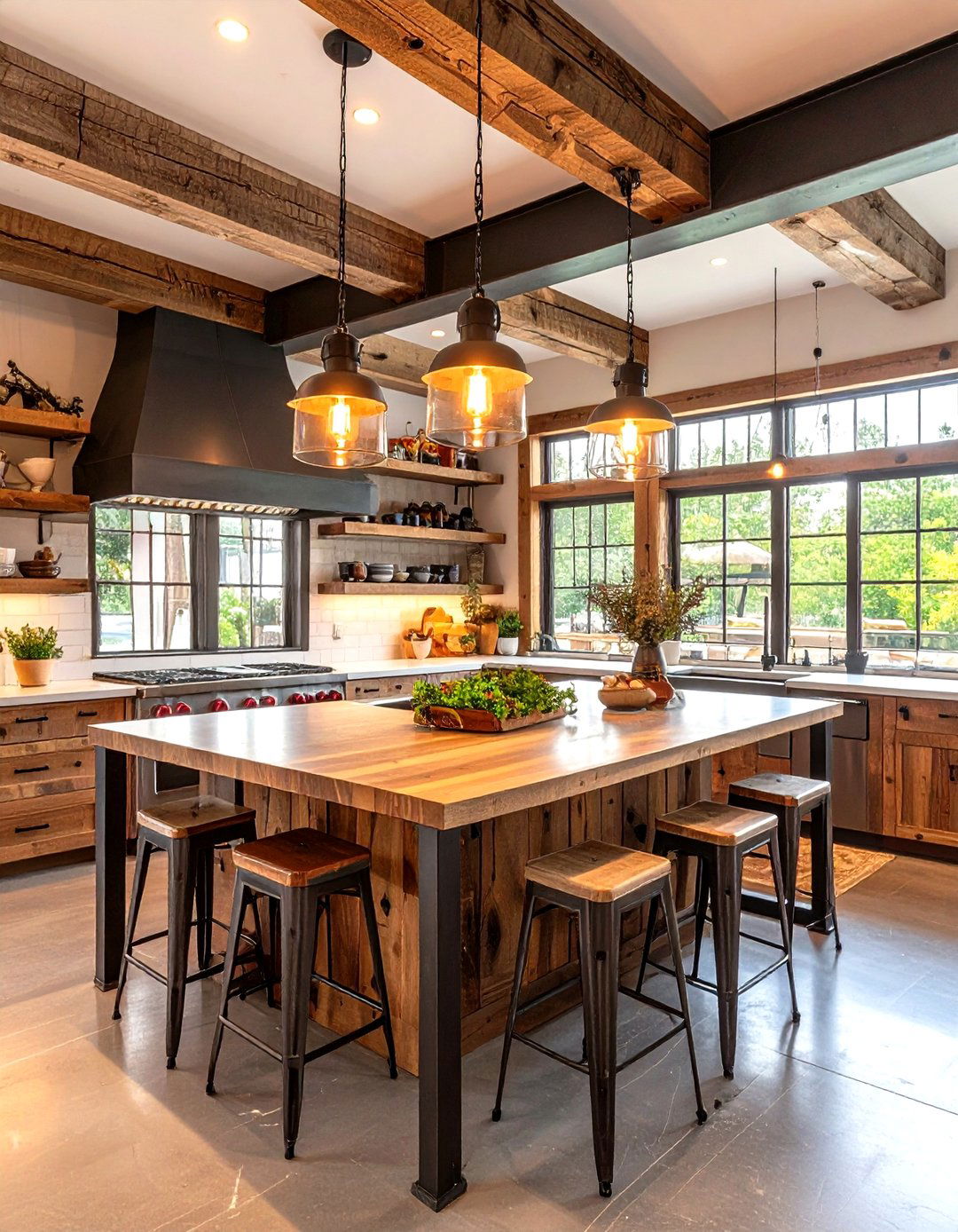 Industrial Log Cabin Kitchen with Metal Accent Features - 24 Log Cabin Kitchen Design Ideas
