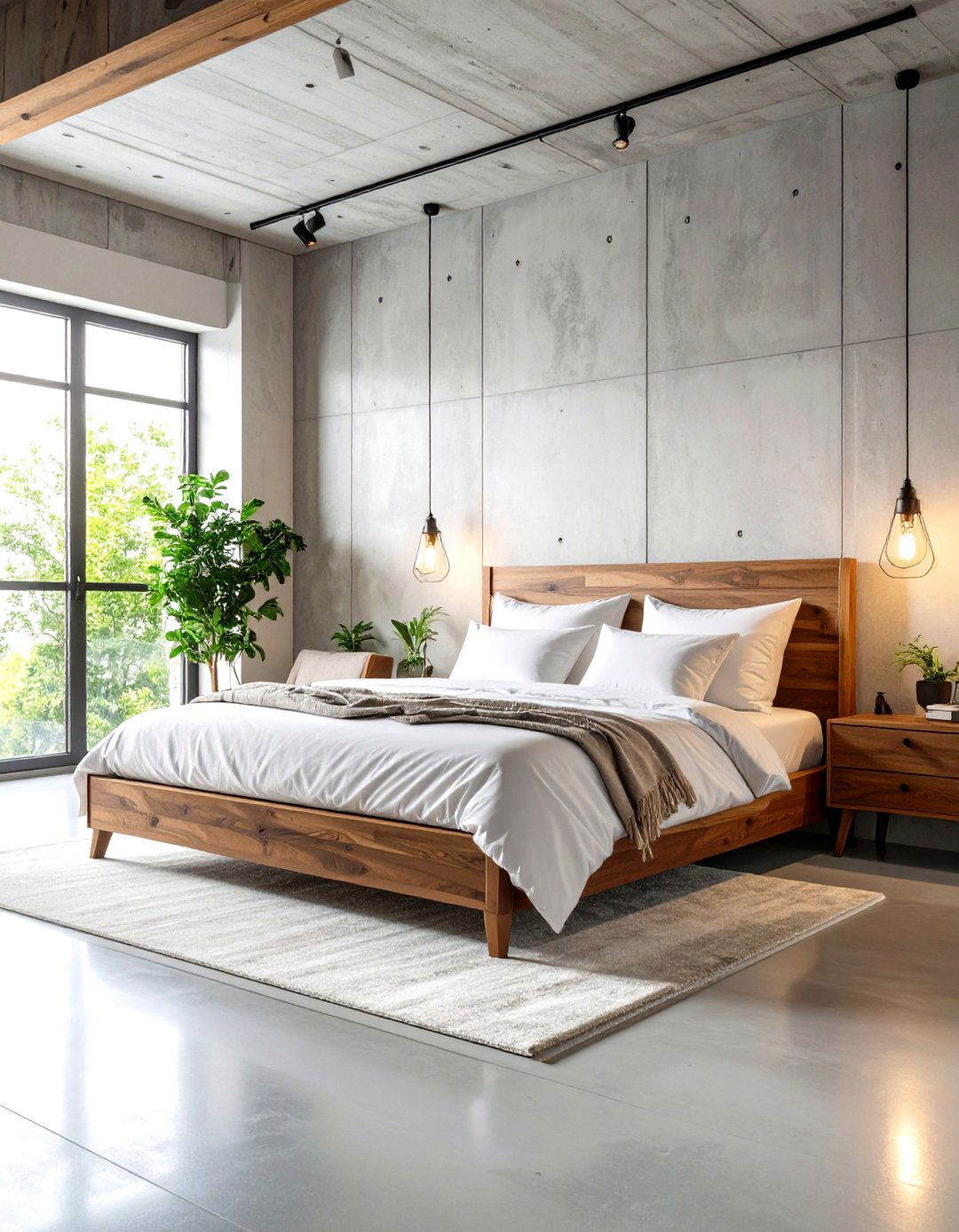 Industrial Mahogany and Concrete Bedroom - 24 Dark Wood Bedroom Ideas