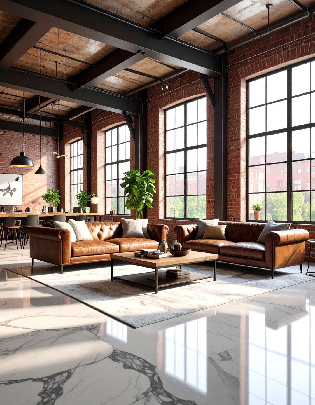 Industrial Marble Loft Style - 24 Marble Floor Living Room Ideas