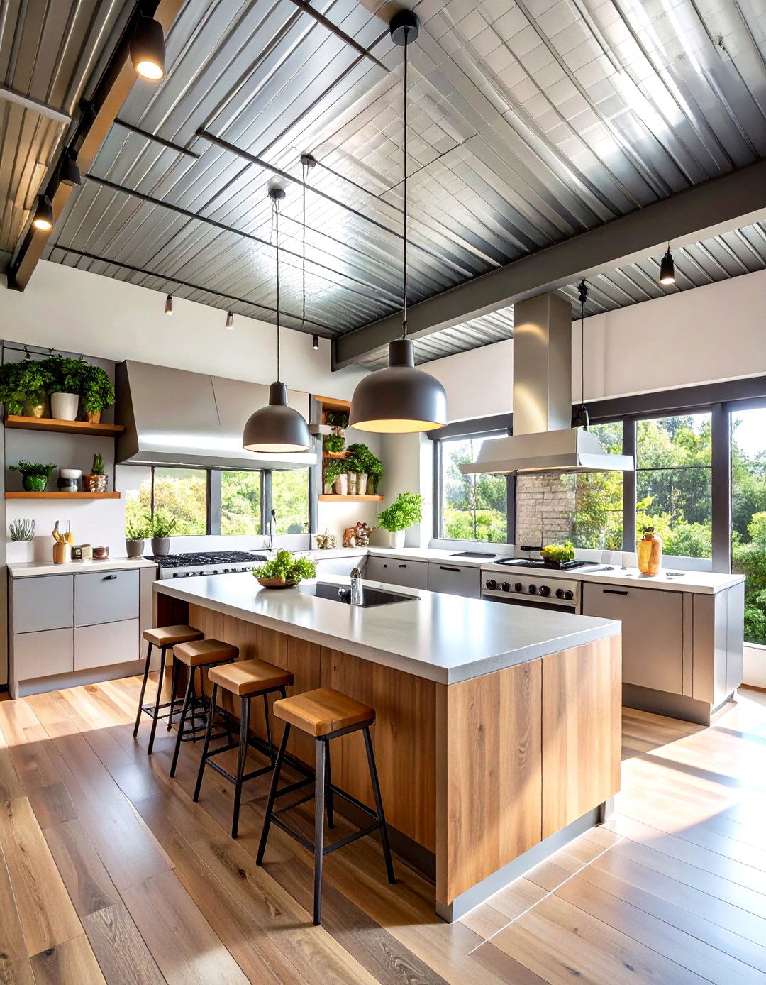 Industrial Metal Accent Reverse Tray Kitchen - 24 Reverse Tray Ceiling Ideas
