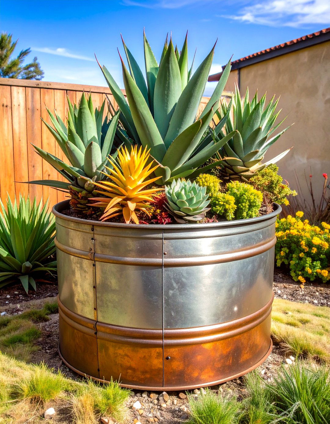 Industrial Metal Container Gardens - 24 Outdoor Succulent Container Ideas