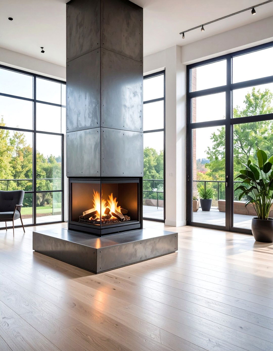 Industrial Metal Corner Fireplace Design - 24 Corner Gas Fireplace Ideas