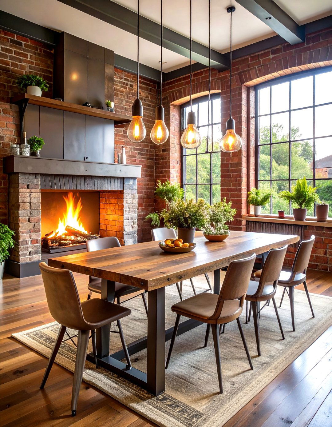 Industrial Metal Fireplace Style - 24 Dining Room With Fireplace