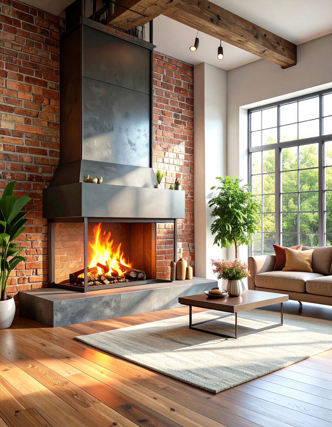 Industrial Metal Frame Peninsula - 24 3 Sided Fireplace Ideas