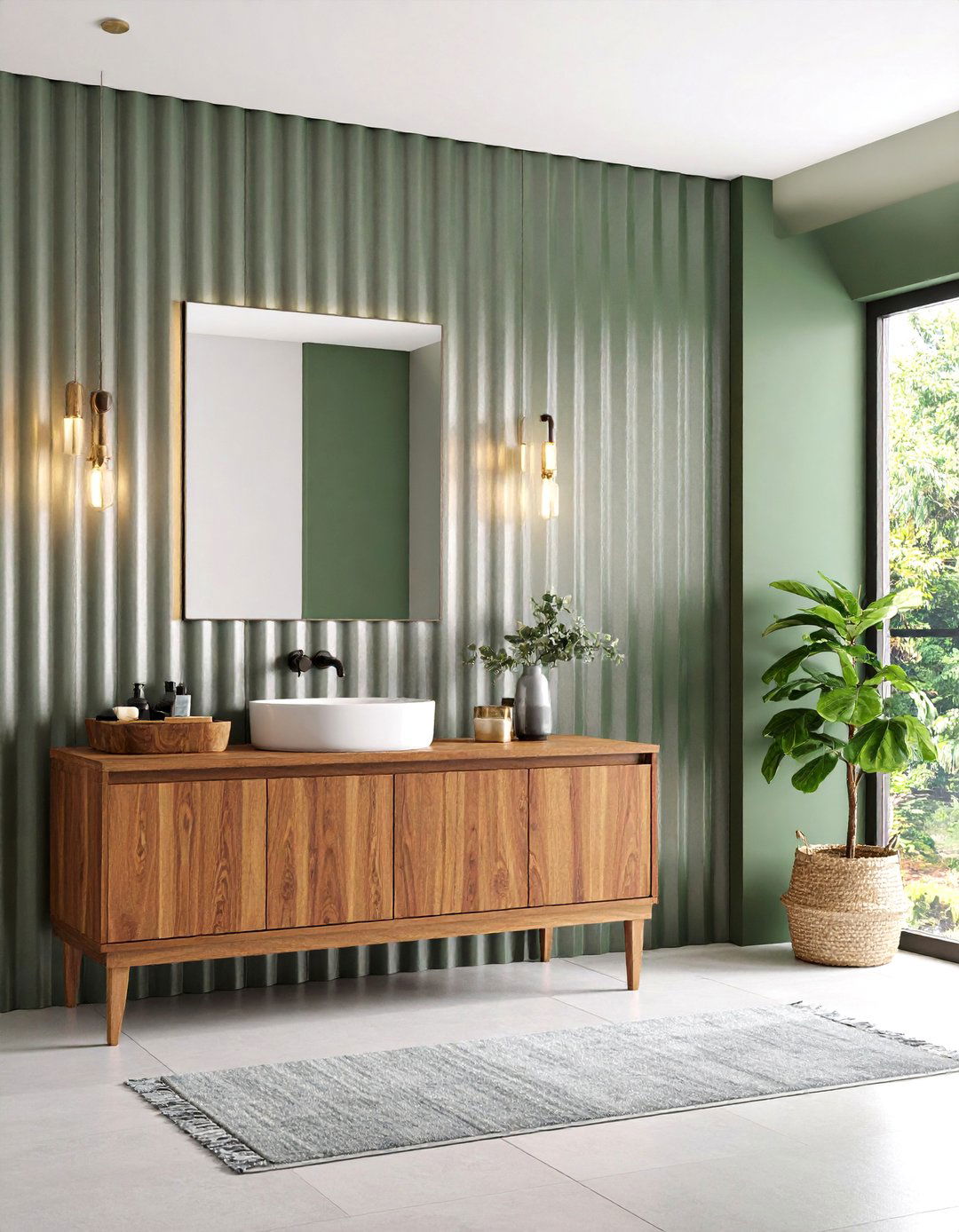 Industrial Metal Panel Bathroom Accent Wall - 24 Bathroom Accent Wall Ideas