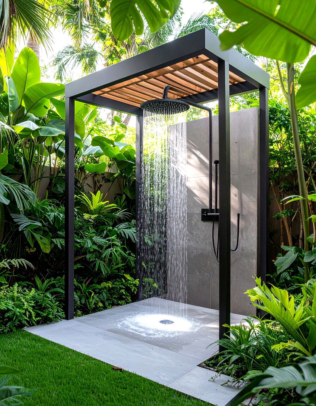 Industrial Metal Pipe Frame Outdoor Shower - 24 Outdoor Shower Ideas