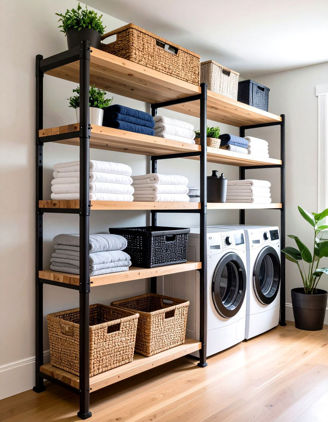 Industrial Metal Pipe Shelving - 24 Laundry Room Shelf Ideas