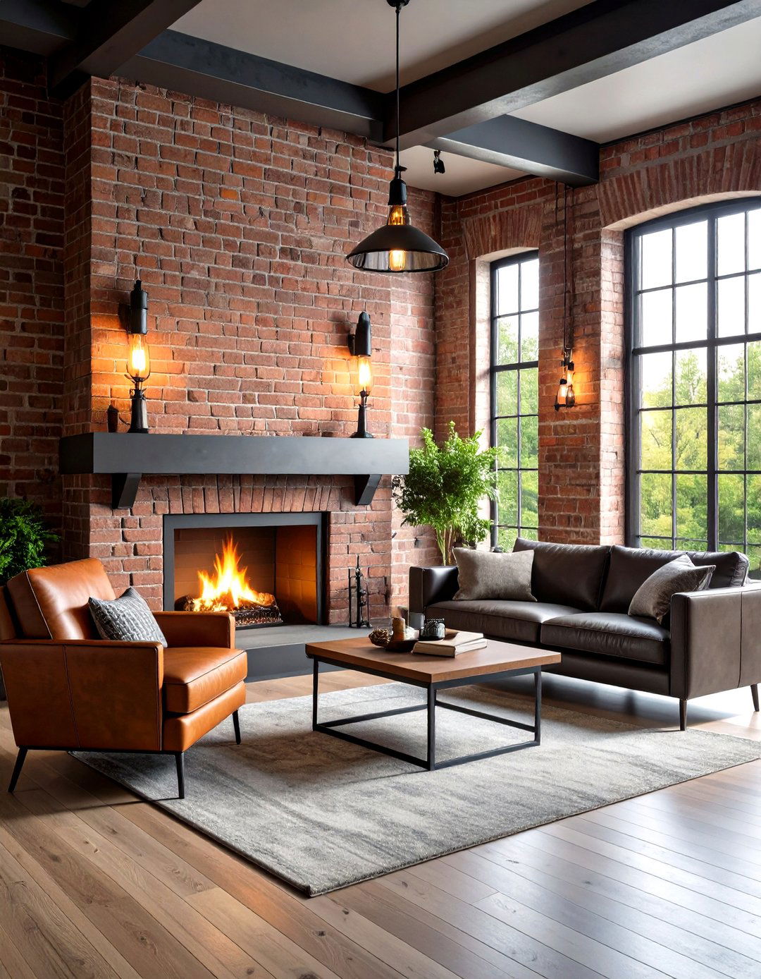 Industrial Metal Sconces with Exposed Brick Fireplaces - 24 Fireplace Sconces Ideas