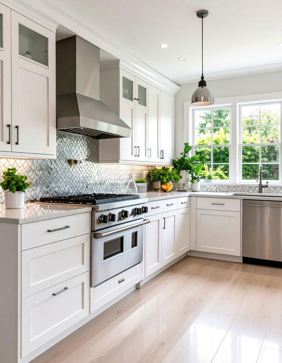 Industrial Metal Tile Backsplash - 24 White Cabinet Kitchen Backsplash Ideas