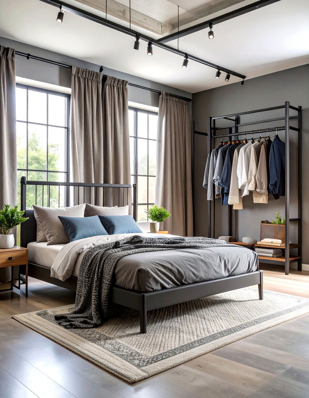 Industrial Metal Track Curtains - 24 closet curtain ideas