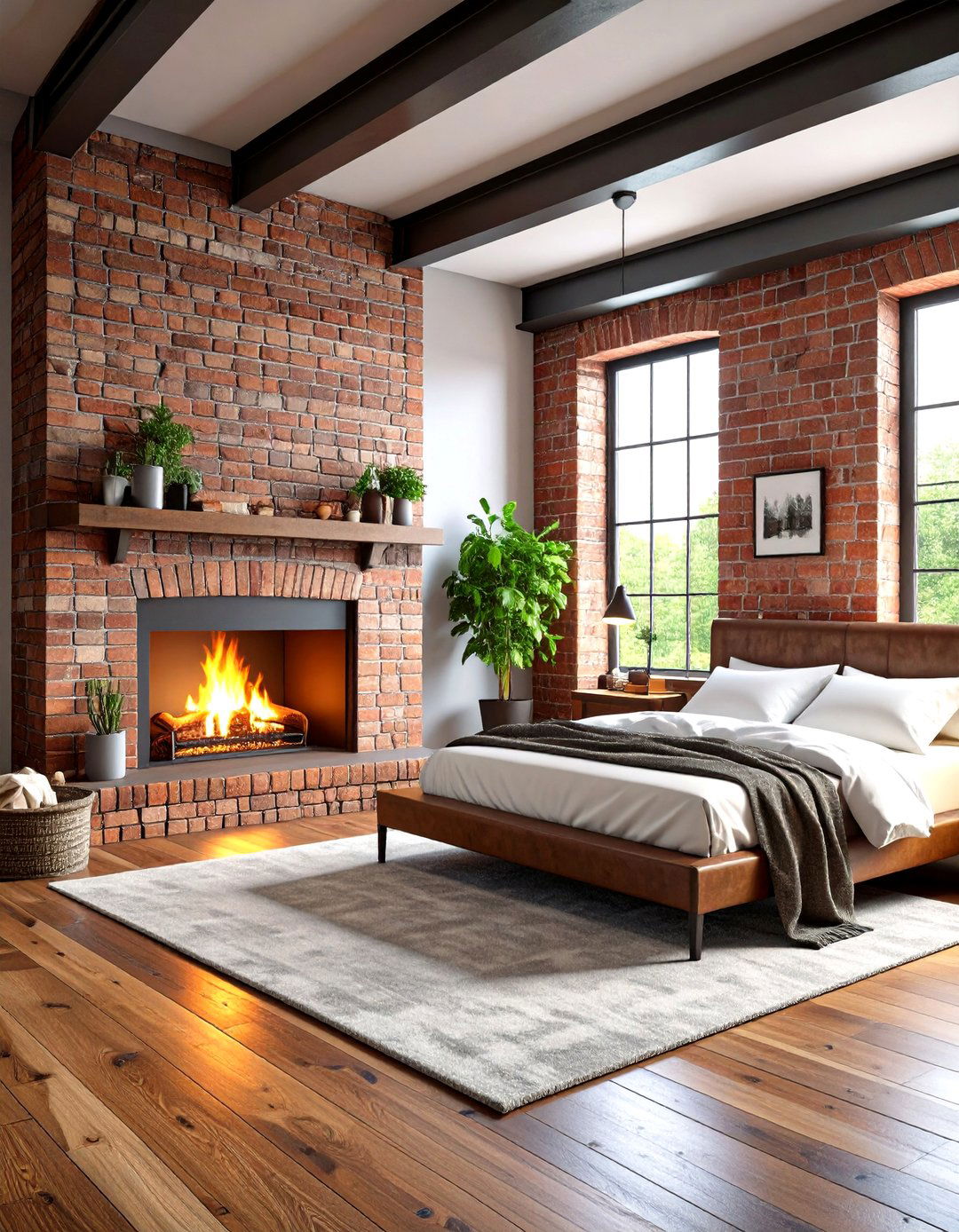Industrial Metal and Brick Fireplace Design - 24 Bedroom Fireplace Ideas