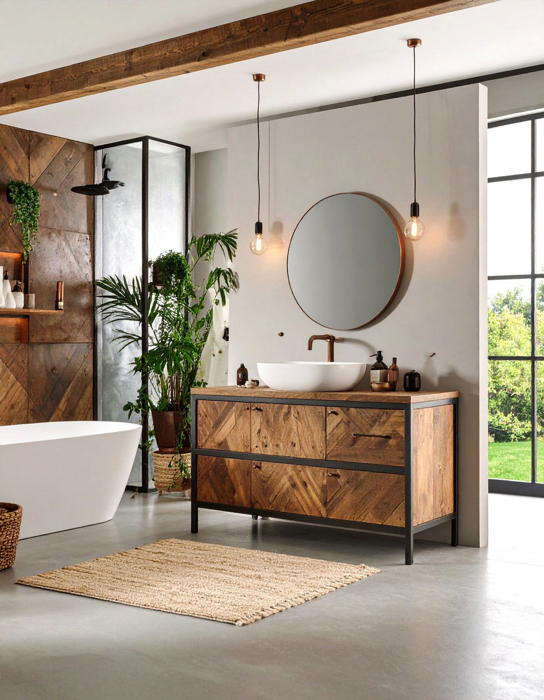 Industrial Metal and Wood Combination - 24 Bathroom Cabinet Ideas