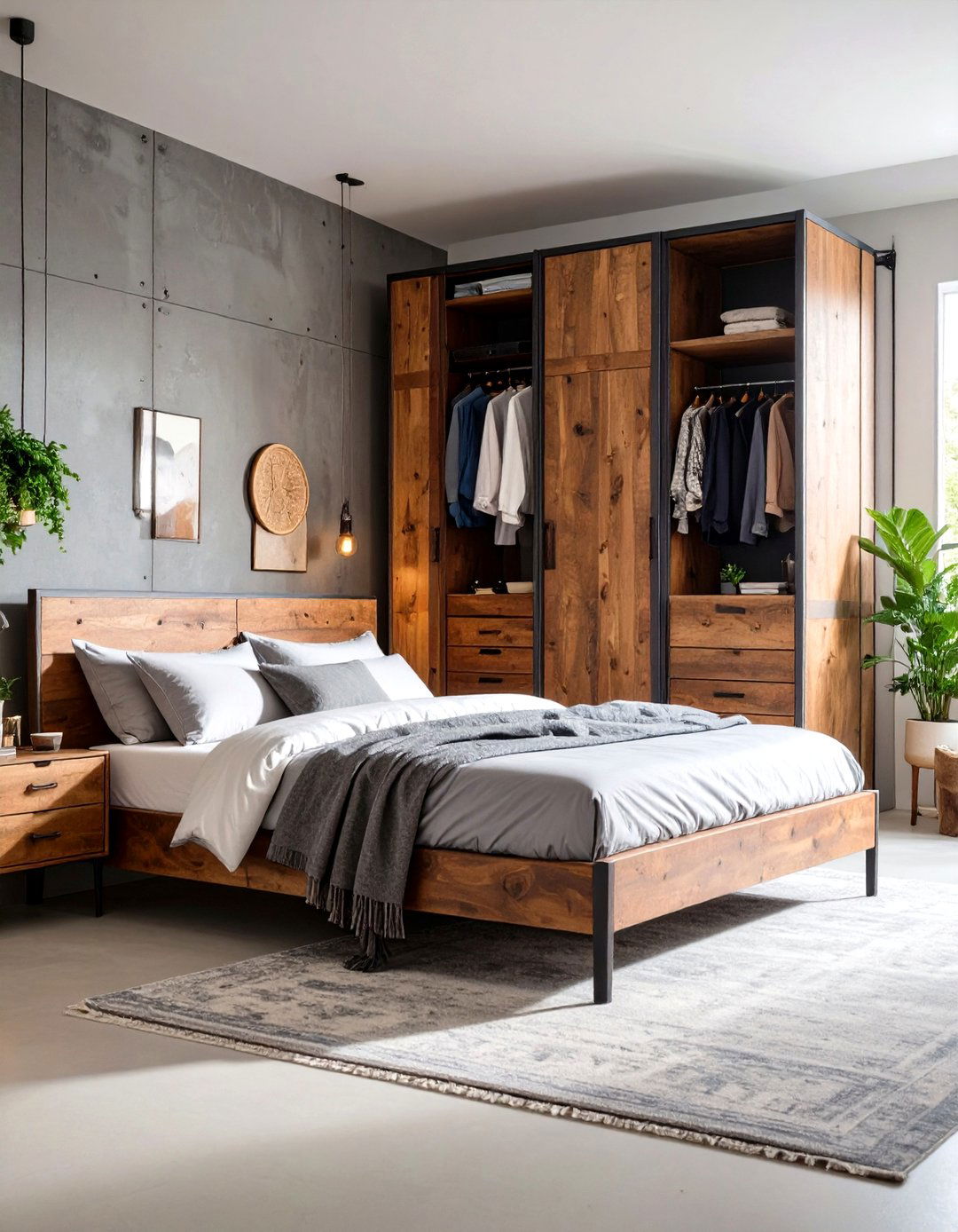 Industrial Metal and Wood Combinations - 24 Built-in Wardrobe Ideas Around a Bed